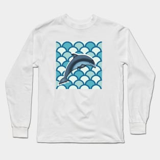 Dolphin Ocean Animal with Waves Long Sleeve T-Shirt